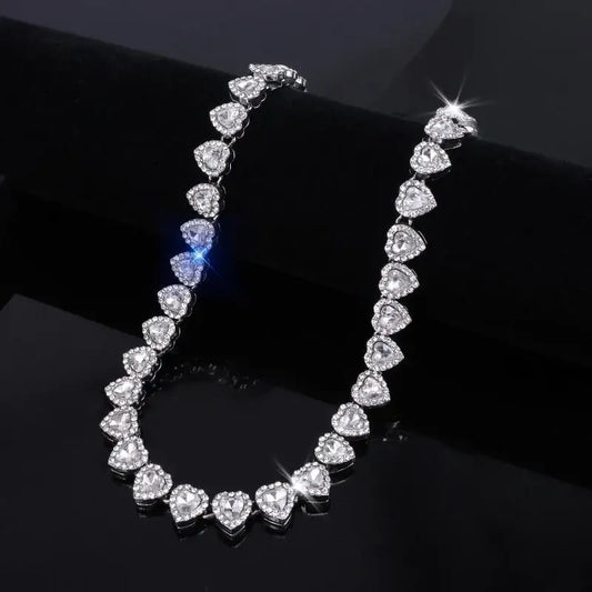 Heart Rhinestone Tennis Necklace