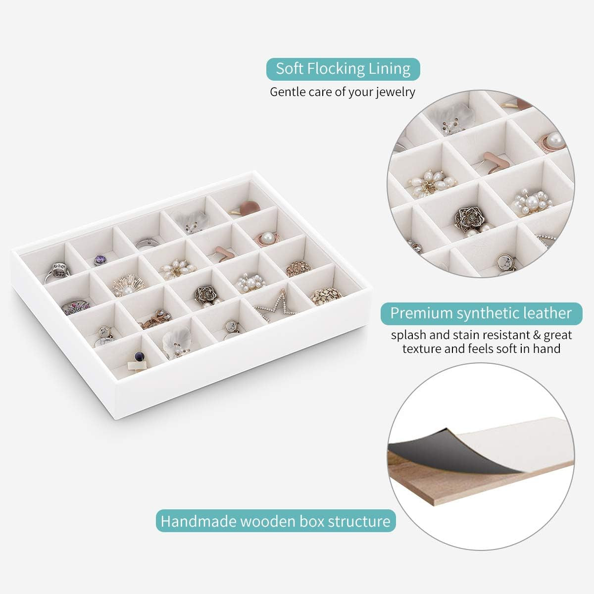 Jewelry Tray Jewelry Organizer for Drawer Jewelry Organizer Tray Jewelry Drawer Organizer Stackable Jewelry Organizer Trays Drawer Jewelry Organizer 20 Grids-White